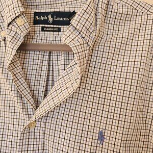 Polo Ralph Lauren Button Up Oxford Shirt Mens Large White Blue and Black Check
